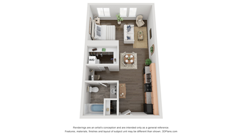 Floor plan for studio, 1 bath, 552 sqft